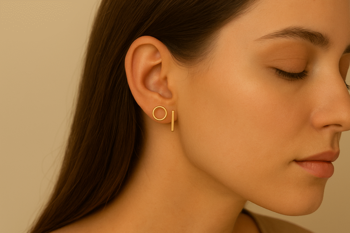Dicas de brincos geométricos ouro 18k para segundo furo minimalista