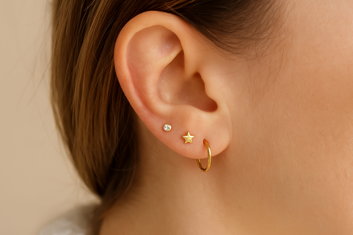 Como montar ear styling com brincos segundo furo ouro 18k delicados